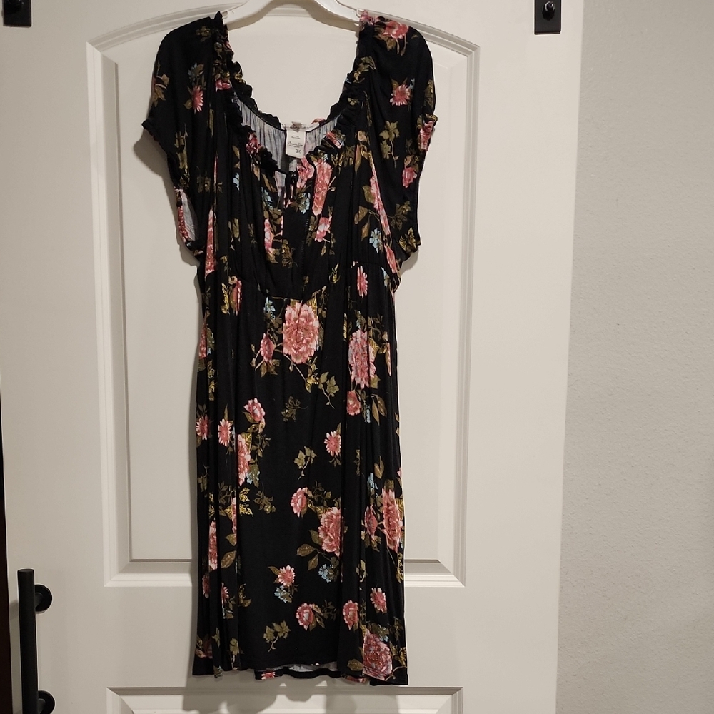 American Rag Black Floral Boho Milkmaid Midi Dress